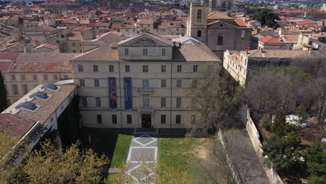 Museum-in-Montpellier-aerial-shot-sunny-day-during-lockdown